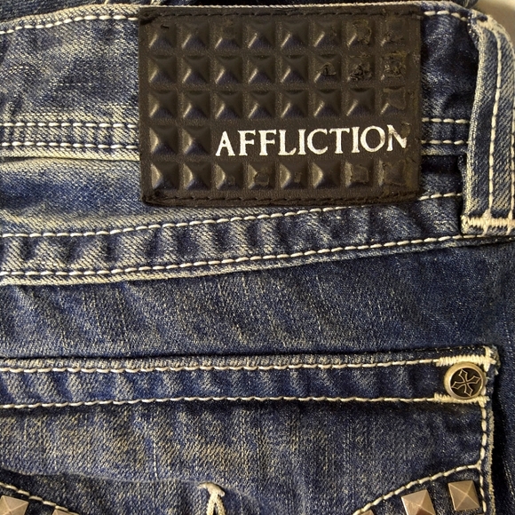 Affliction Distressed Denim Jeans Size 34 - Picture 7 of 13